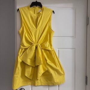 Anthropologie Porridge V-Neck Bow-Front Mini cotton Dress L new YELLOW nwt